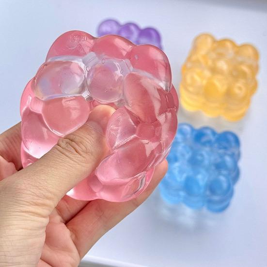 Clear Beaded Cube Squeeze Toy Anxiety Relief Sensory Stress Sugar Ball Soft Stretchy Cube Pinch Toy Home Office Relaxation Tool