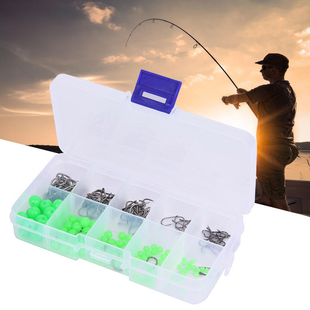 200 pcs Non Slip Luminous Beads Fishing Hooks with Plastic Storage Box for Saltwater Freshwater Kit