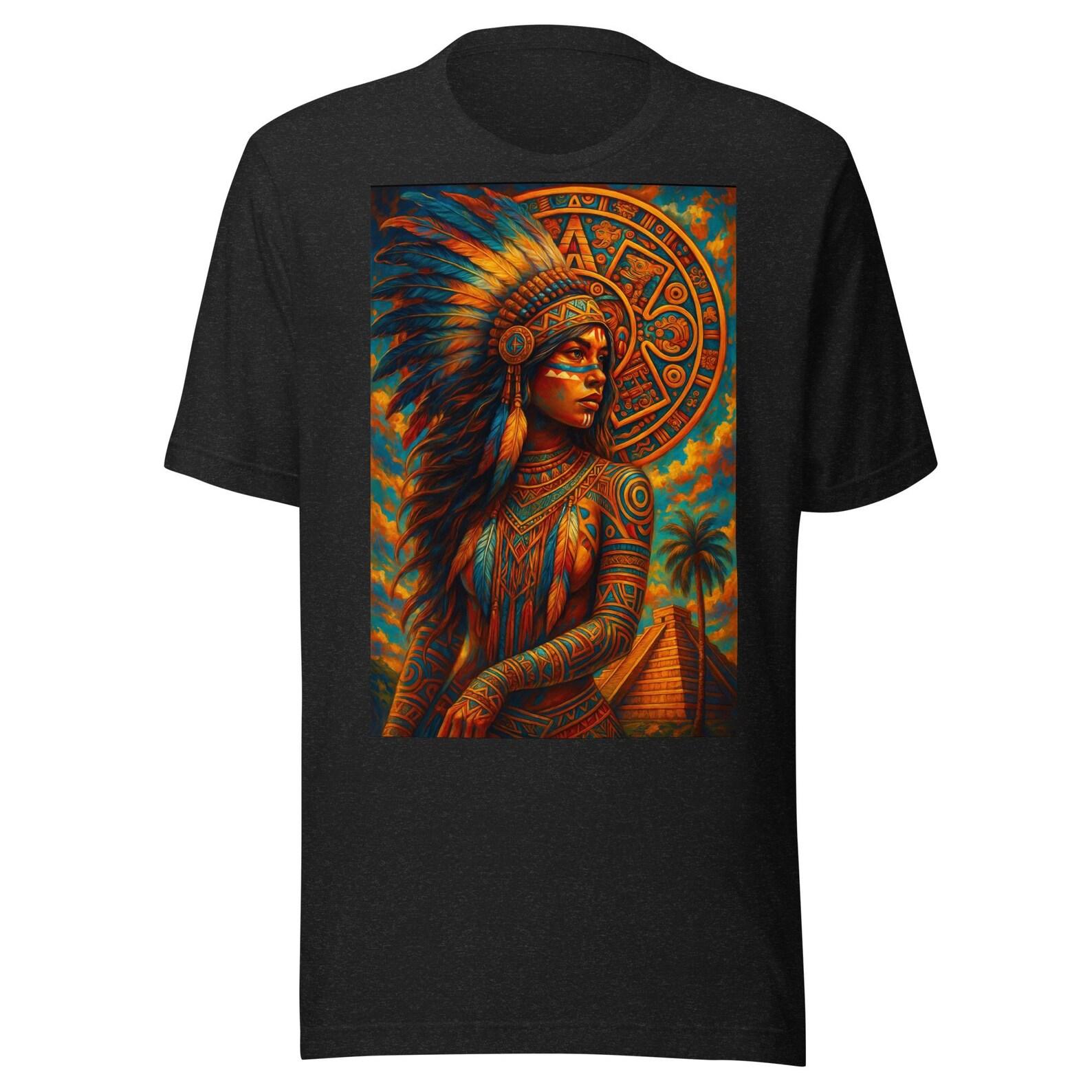 Aztec Princess T-Shirt: Colorful Maya Headdress Design 4XL