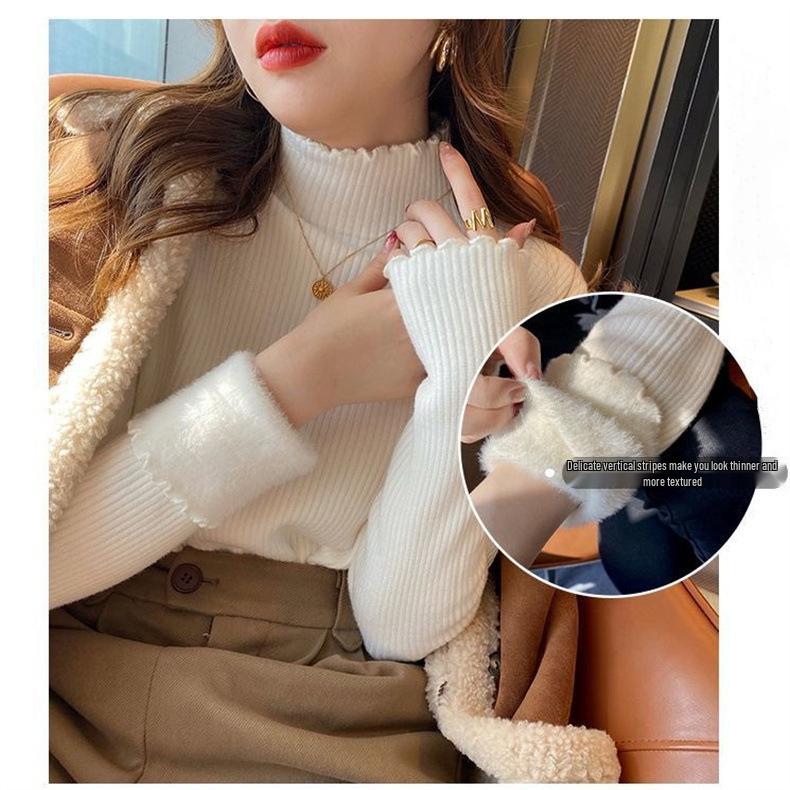 Women's Fleece-Lined Half-High Collar Base Layer Sweater - Winter Knitwear
