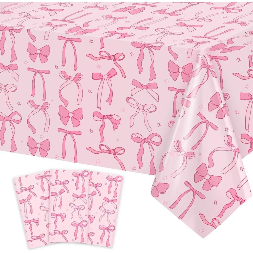 Elegant Coquette Birthday Tablecloth Large Pink Bow Rectangle Table Cover for Girls Birthday Party Stylish Decorations