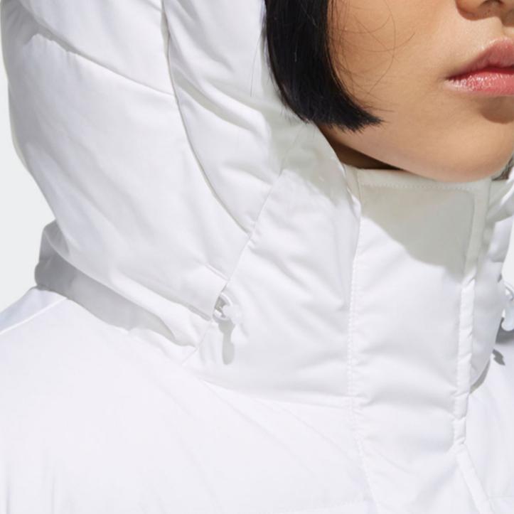 Adidas Logo Print Mid-Length Hooded Down Jacket Women Outerwear White FQ7570