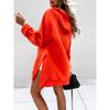 New European American Autumn and Winter Style Women's Solid Color Casual Versatile Hooded Slit Top Mid-length Plush Sweatshirt
