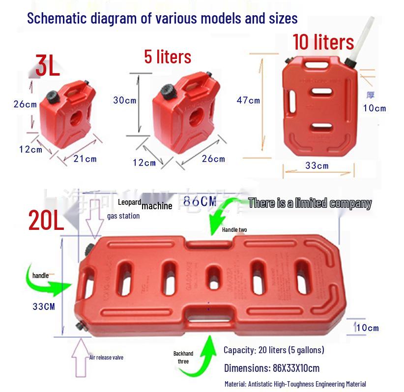 Portable Sandboard 20L Plastic Fuel Tank for Cars - Self-Driving Vehicle Spare Gas Can