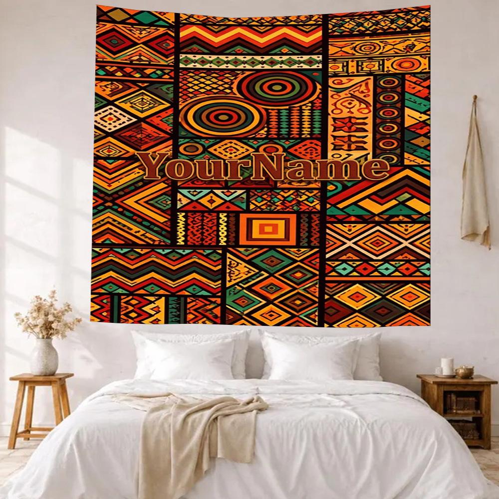 Ethnic Tribal Patterns Custom Your Name Wall Decor Tapestry Art For Pet Memorial Birthdaywedding Party Backdrop Family Gift