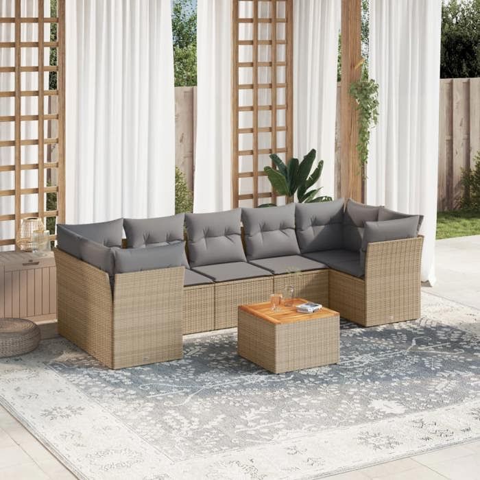 VidaXL Salon de Jardin avec Coussins 8 pcs, Canapés de Terrasse, Ensemble de Meubles de Patio, Mobilier d'Extérieur, Mélange 3255842