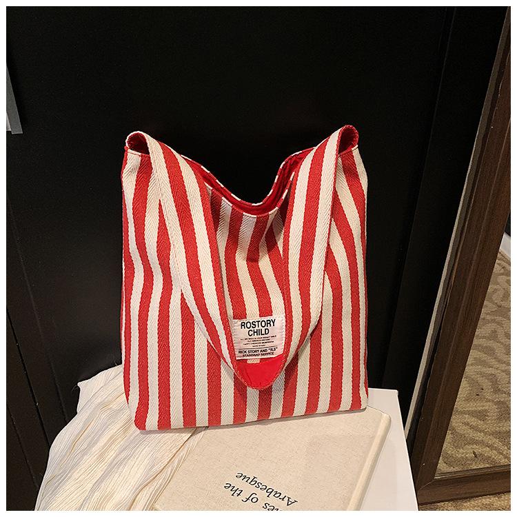 Spring New Literary Niche Literary Double-sided Back Shoulder Bag Casual Striped Simple Handbag