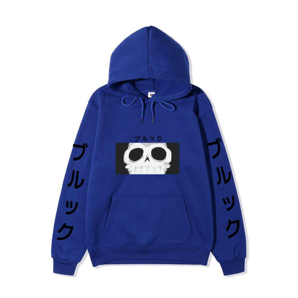 One Piece Blackbeard Hoodie, Skull Print Long Sleeve Pullover Hooded Sweatshirt Anime Streetwear With Sleeve Japanese Letter Print