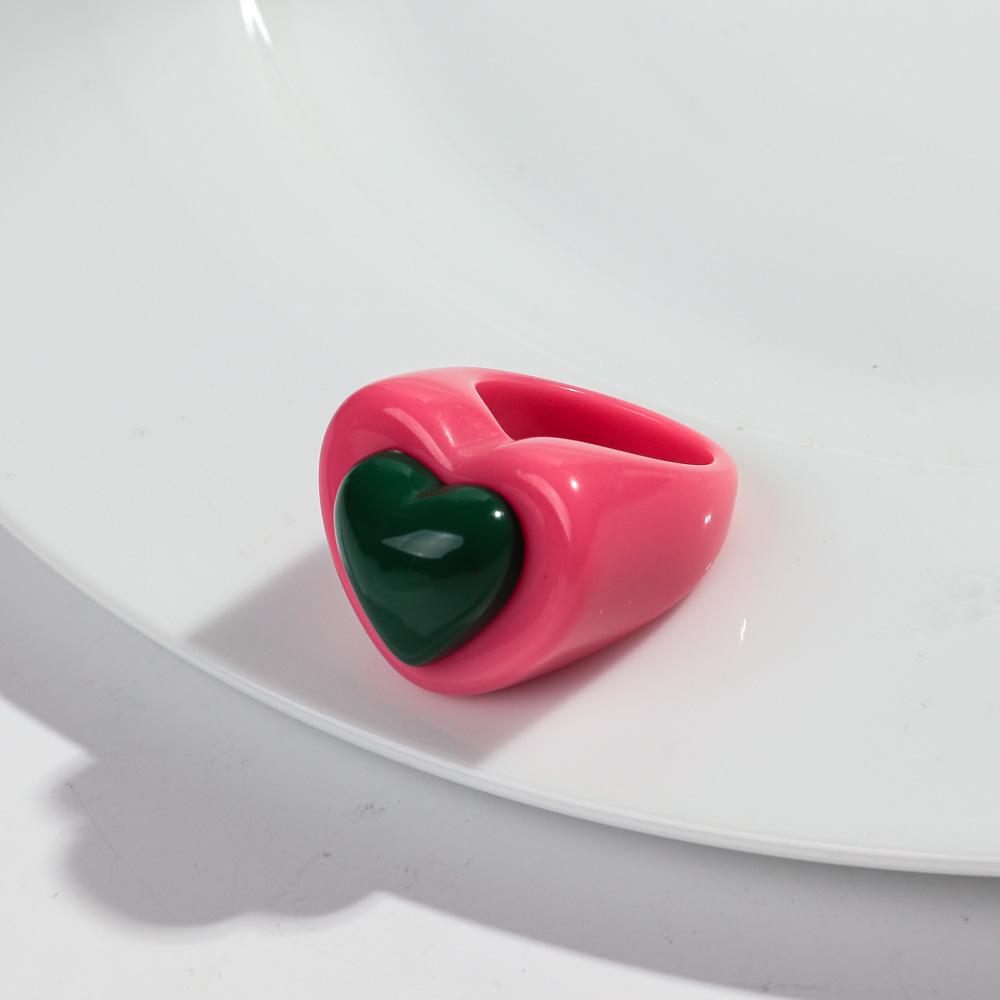 Cute Chunky Heart Acrylic Finger Rings for Women Trendy Multicolor Resin Love Bowknot Stack Ring for Women Party Jewelry Gifts