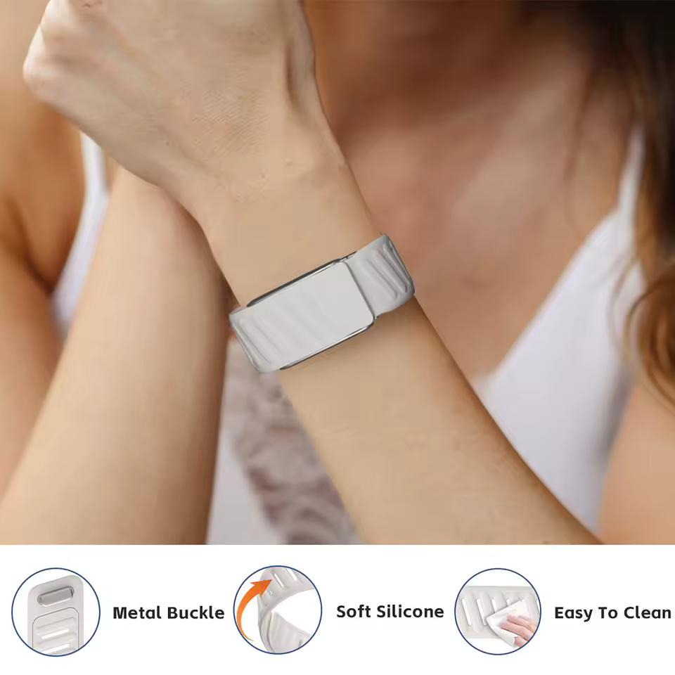 SportFlex Band For WHOOP 5.0 ECG-MG Wrist Band Casual Wristband with Full-Diamonds Bright Silver Metal U-Frame for WHOOP 5.0 One+Peak Silicone Strap