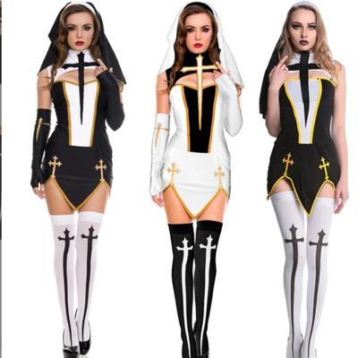 Sinful Women's Nun Habit Halloween Roleplay & Cosplay Costume Medieval Renaissance Nun Dress For Female Bodysuit Performance