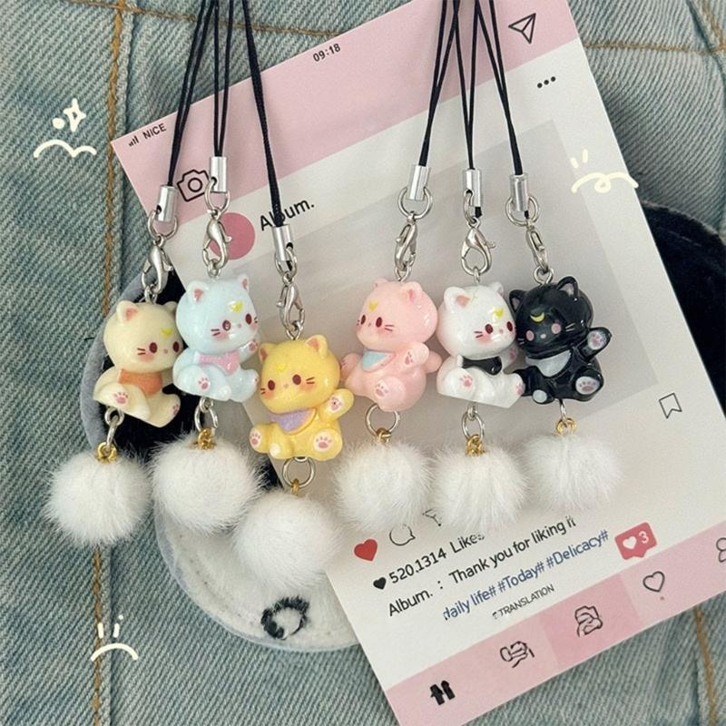 Adorable Sturdy Resin Cats Phone Charm Keychain Pendant for Girls Adds Lovely to Your Bag or Backpack Decoration