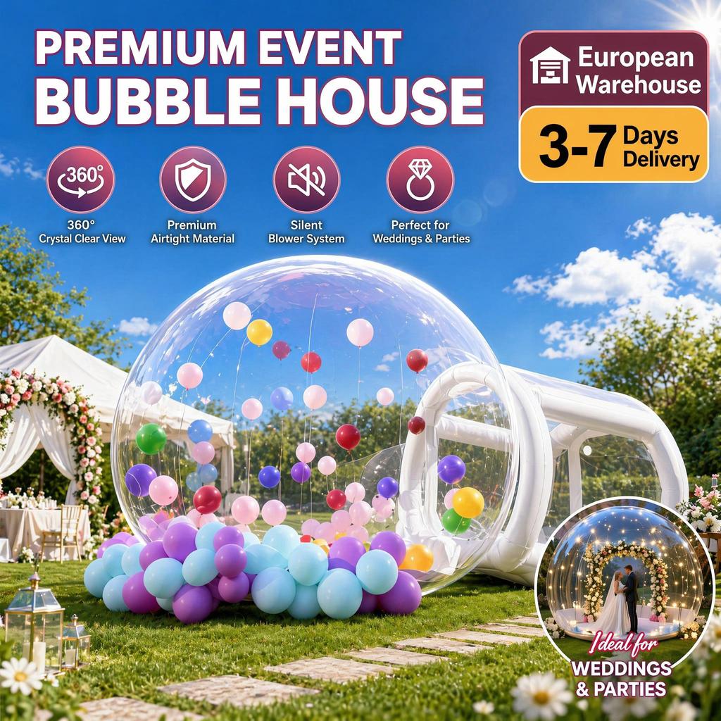 Inflatable Bubble House Clear PVC Dome Tent with Blower Quick Inflation 3-5 Min for Kids Party Backyard Garden Outdoor Play CE EN71 Certified
