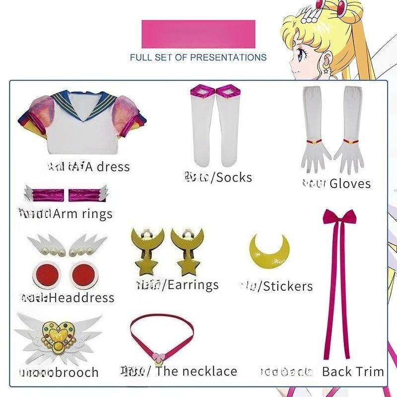 Anime Sailor Moon Cosplay Costume Tsukino Usagi Uniform Dress Outfits Cosplay Yellow Wig Halloween Carnivl Party Women Kids