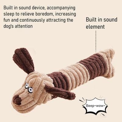 Plush Animal Dog Toy Interactive Squeaky Chew Toy Soft Stuffed Long Cow Elephant Tug-of-War Toy for Teething Boredom Relief