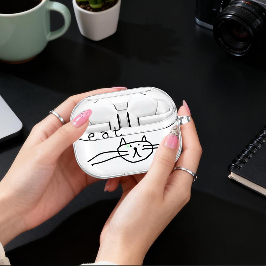 Abstract Cat Art Case For Samsung Galaxy Buds 4Pro 2 Live 2Pro 4 Pro 3Pro 3 FE Clear Earphone Cases Cover With Hook