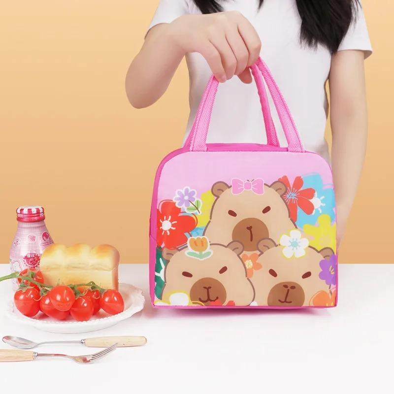 Cute Capybara Print Lunch Bag Kids Insulated Food Container Portable Box Carrier Cartoon Kindergarten School Lunch Storage Bag