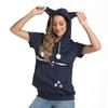 Women's fashionable loose large pocket pocket summer short-sleeved hooded T-shirt