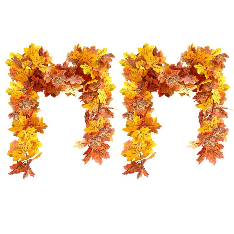 Konstgjord simulering av höstlönnlövrotting heminredning, höstgrön växtranka dörrhängande dekoration