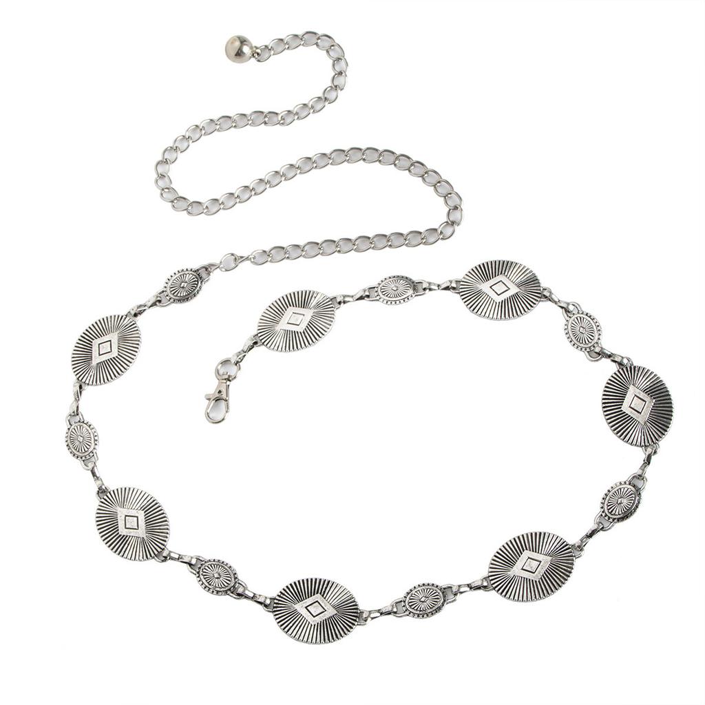 Women's Exquisite Carving Palace Style Heavy Metal Waist Chain Retro Fashionable Dress Text Geometric Belt