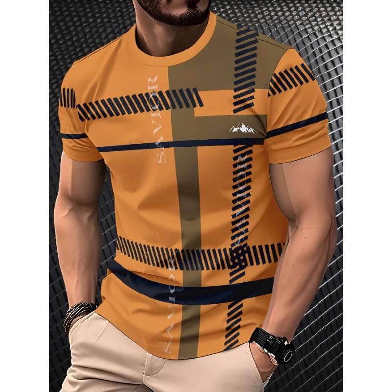 Men's 3D Digital Printed Short Sleeved T-shirt, Seasonal Trend Breathable Round Neck Top