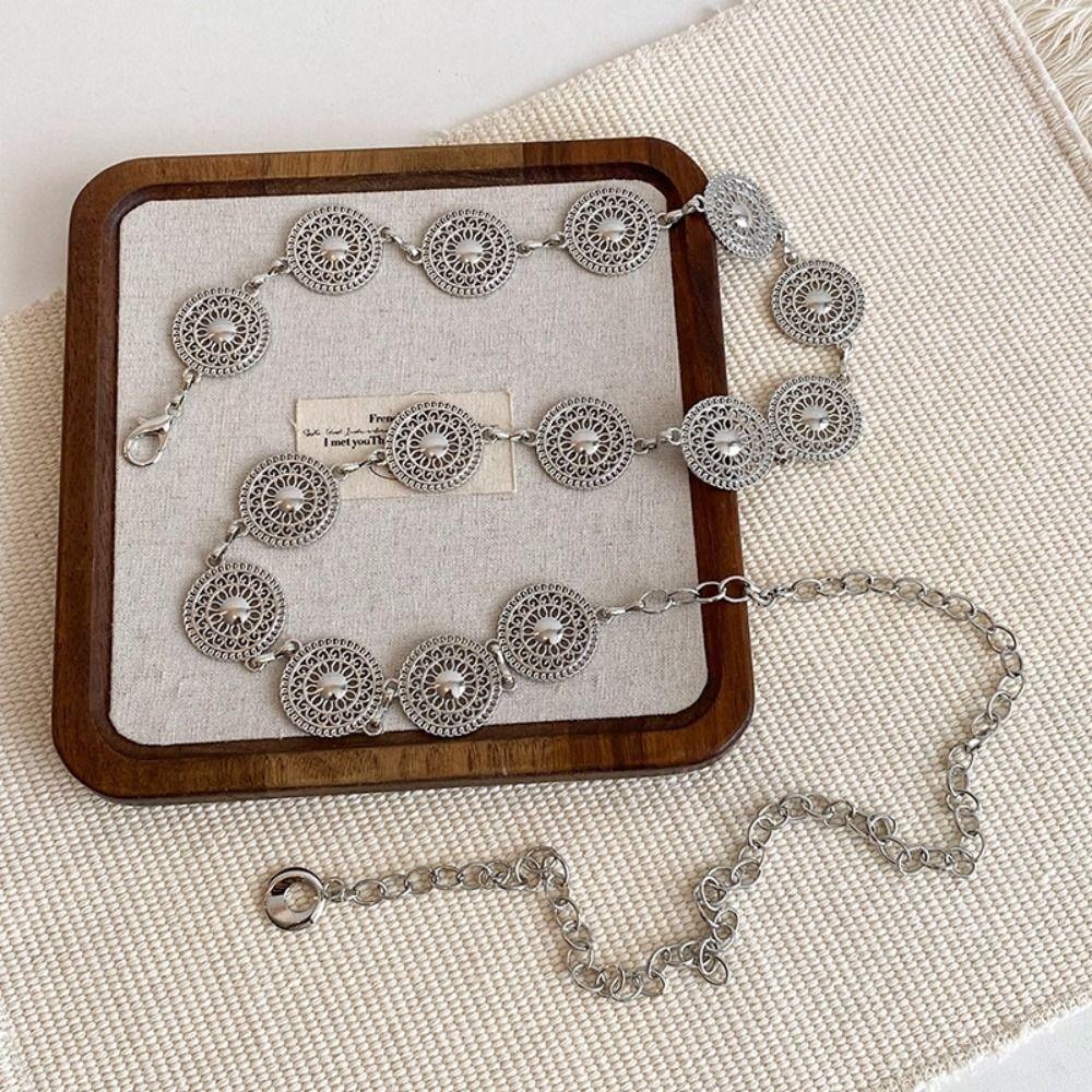 Elegant Bohemian Body Chain Silver Ethnic Belt Chain Metal Circular Ring Waist Chain  Girls