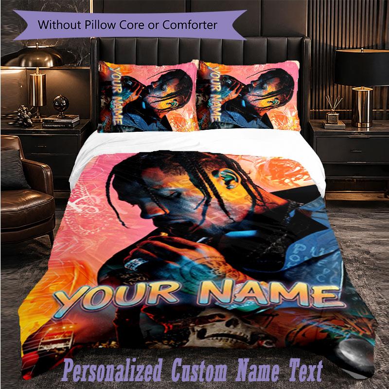 Personalized 3Pcs Bedding SetTravis Scott Custom Text Duvet Cover Pillowcase Set Bedroom Gift