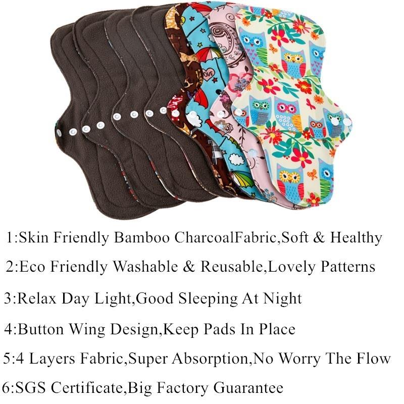 10Pcs M Bamboo Charcoal Panty Liner Mama Cloth Menstrual Pads Reusable Sanitary Pads