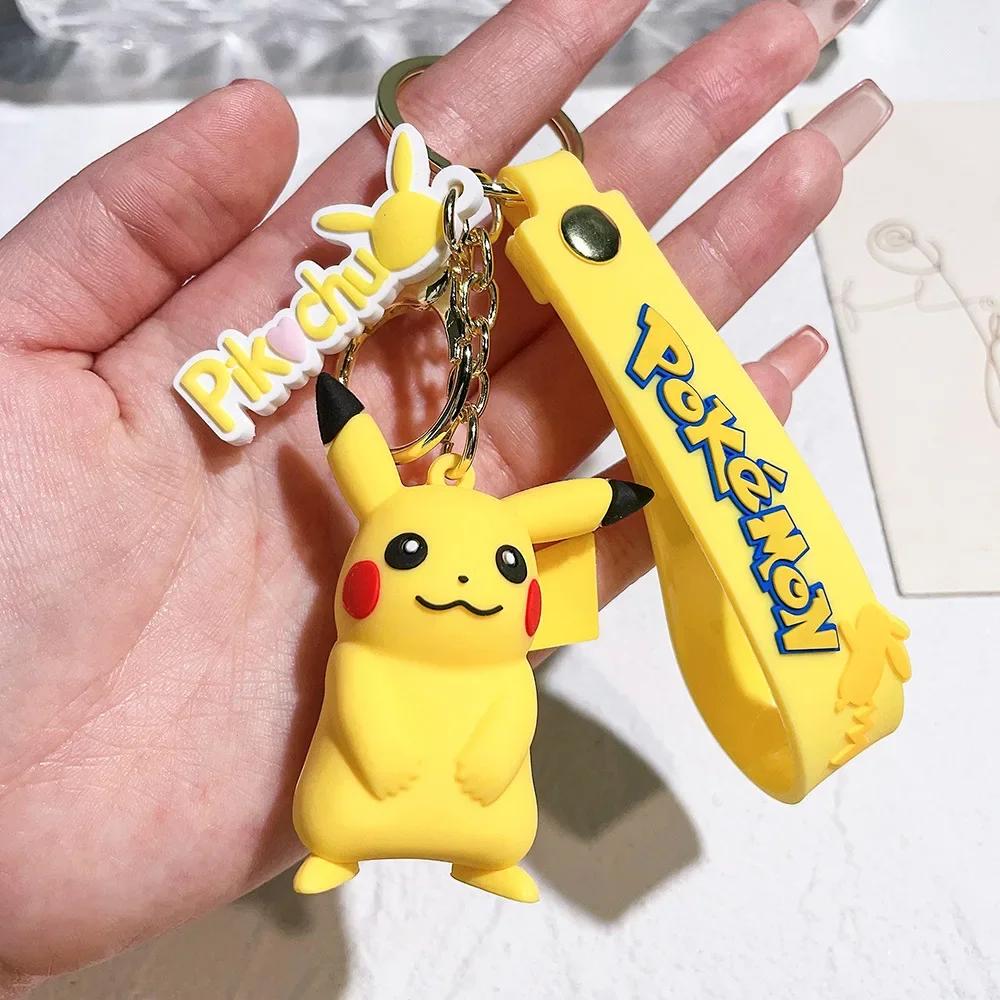 Cartoon Car Pokemon Keychain Pikachu Anime Action Figure Toy Kawaii Fashion Charmander Psyduck Doll Keyring Bag Widget Kids  Children Gift Present