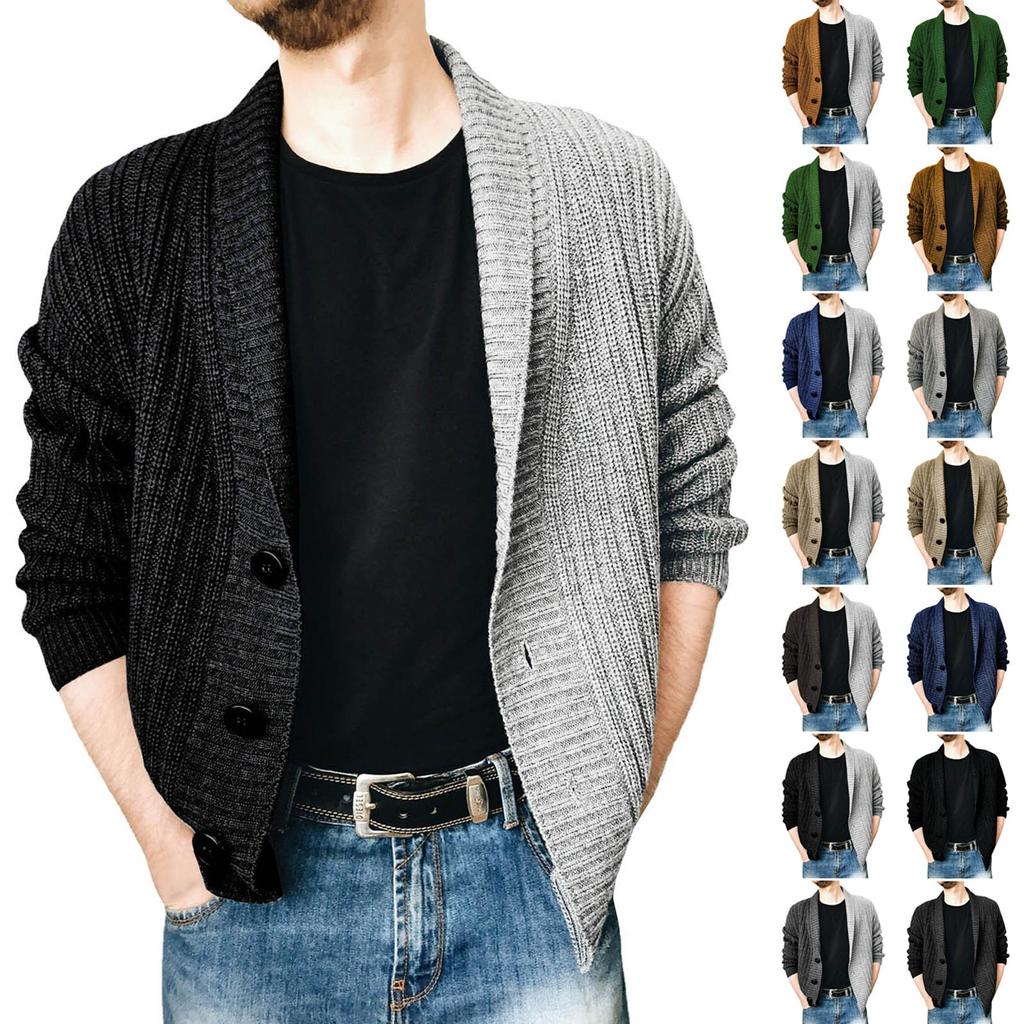Men's Fashion Casual Patchwork Long Sleeve Buttons Knitting Cardigan Coat Top