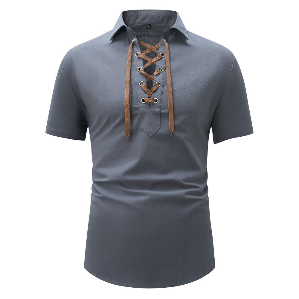 Summer Men's Fashion Short-sleeved Shirt Casual Solid Color Lapel Men's V-neck Short-sleeved Shirt