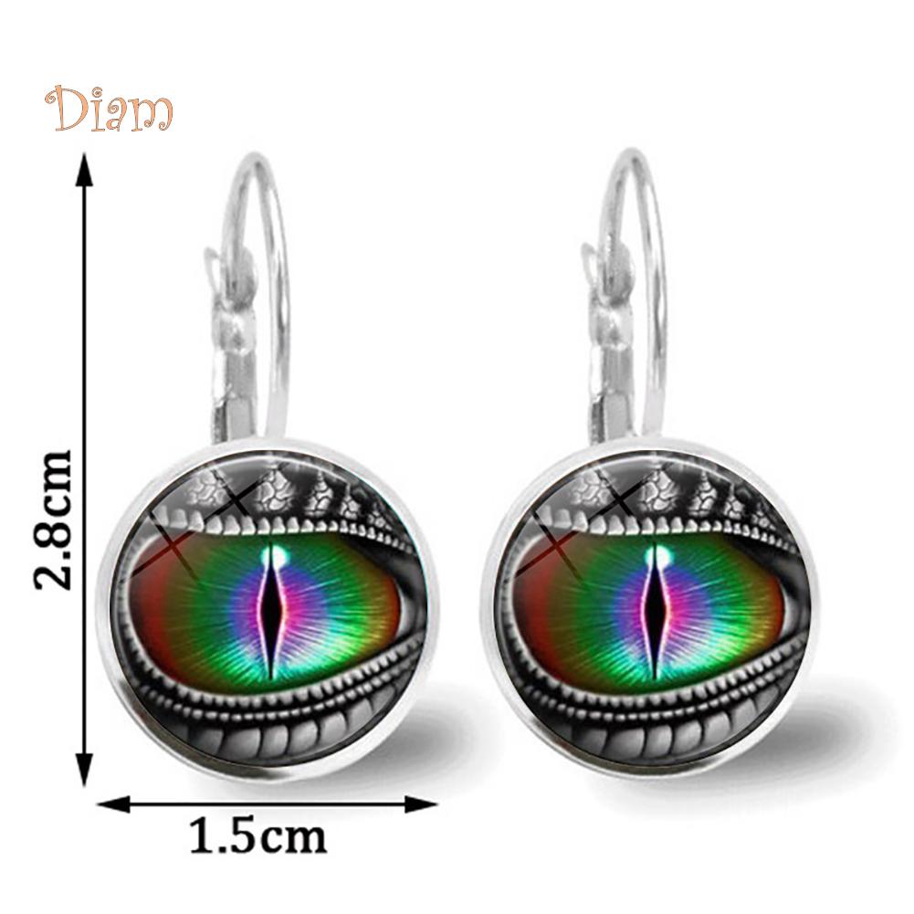 Diamentowa biżuteria Retro smocze oczy Cabochon szklany okrągły wisiorek damskie kolczyki Leverback
