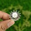 Natural Shiva Eye Shell Gemstone Promise Flower White Adjustable Ring 925 Silver