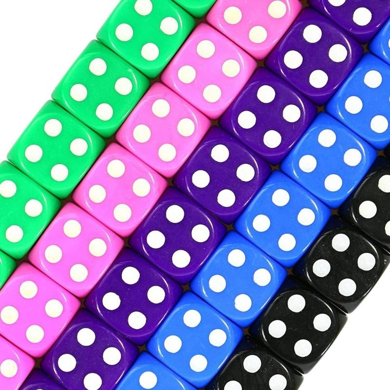 50 Pcs Acrylic 6 Sided Round Corner Dices for Table Game, Classroom Teaching