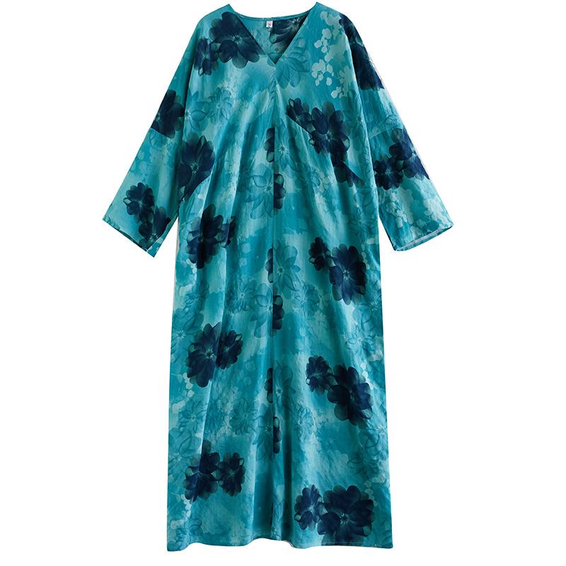 Dimanaf 2025 Women Plus Size Spring Long Dress Loose Basic Printing Vintage Casual Floral Oversize Long Sleeve Maxi