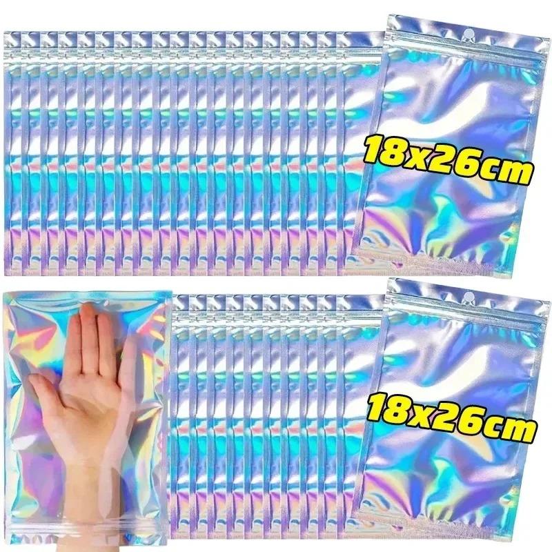 100/10Pcs Rainbow Self Sealing Bags Laser Film Pouches for Food Storage Party Favors Snacks Candies Jewelry Waterproof Bags