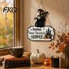 Durable Wood Wall Decor Halloween Wooden Welcome Door Sign, Black Cat Ghost Pumpkin Hanging Scary Theme Party for Porch, Rustic Farmhouse Spooky
