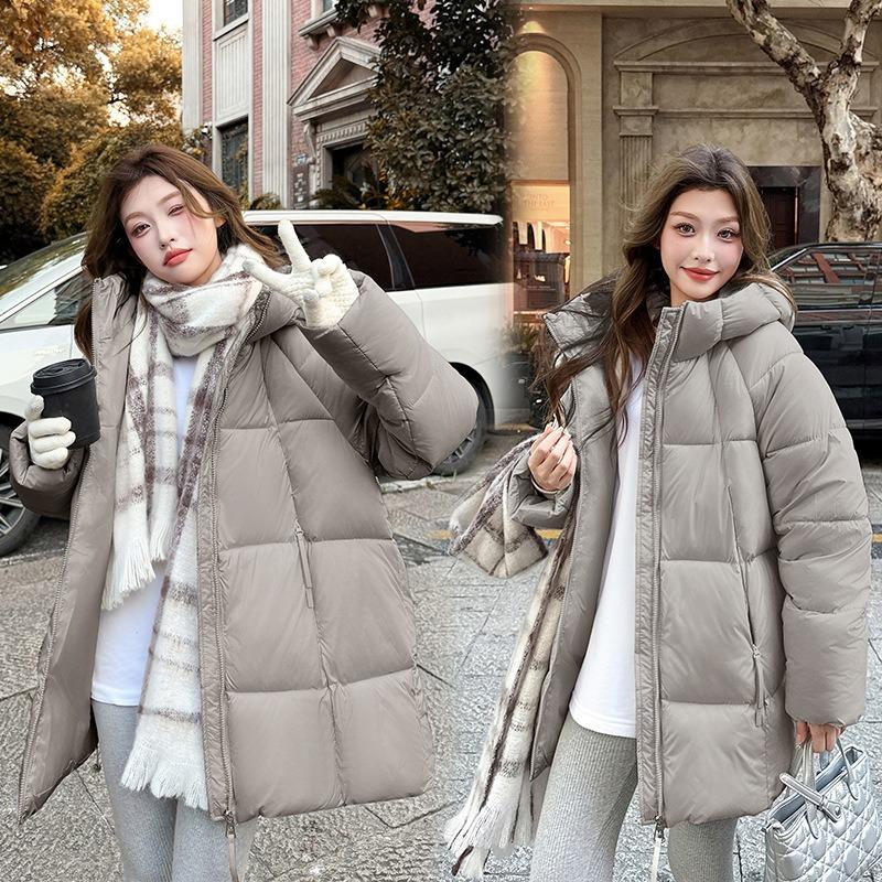 Puff Soft New Down Cotton Medium and Long Cotton Clothes Women's Hooded Thickened Cotton Clothes Student Coat