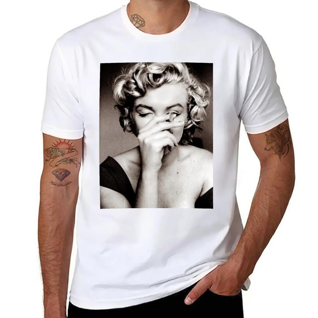 Candid Snap of Marilyn Monroe Smoking a Cigarette T-Shirt vintage clothes oversized fitted t shirts for men