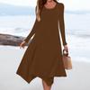 Women's Casual Fashion Round Neck Long Sleeve Solid Color Irregular Hem Midi Dress