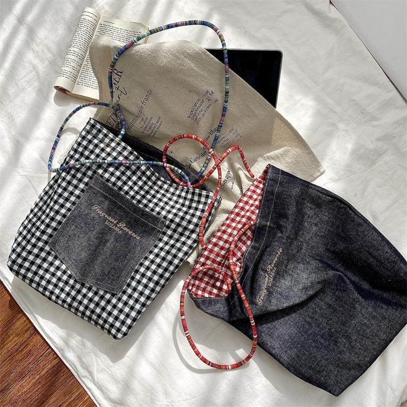 Retro Doublesided Denim Canvas Bag Women's New Korean Versatile Commuter Largecapacity Shoulder Cloth Bag