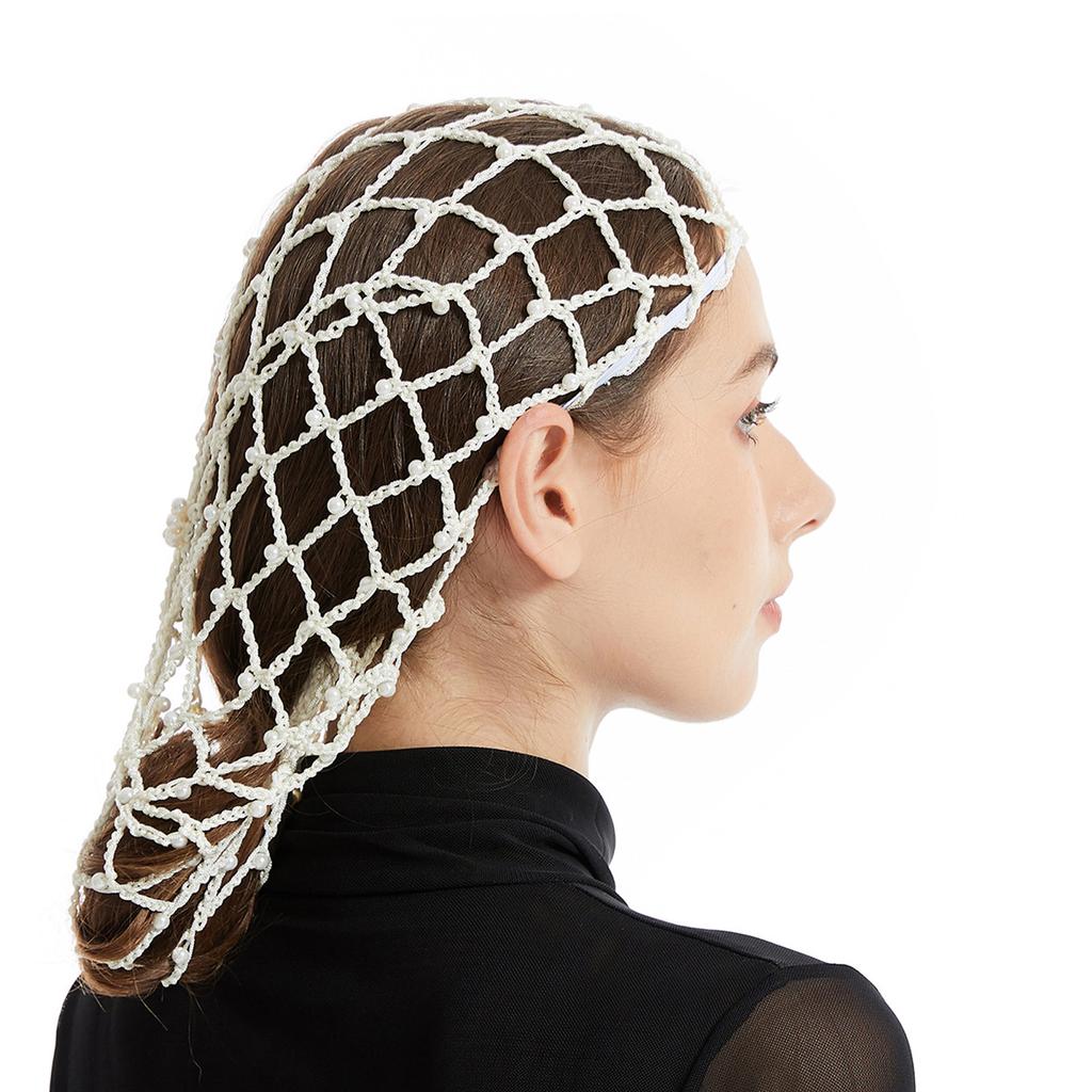 Handcraft Silk Crochet Turban Hat Knitted Hair Net with Artificial Pearl Designs Great for Daily Wear and Formal Event