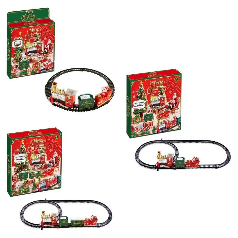 Plastic Christmas Toy Train and Truck Set with Battery Operated Motion for Holiday Shelf Display, Kids Ages 3+ and Family Use