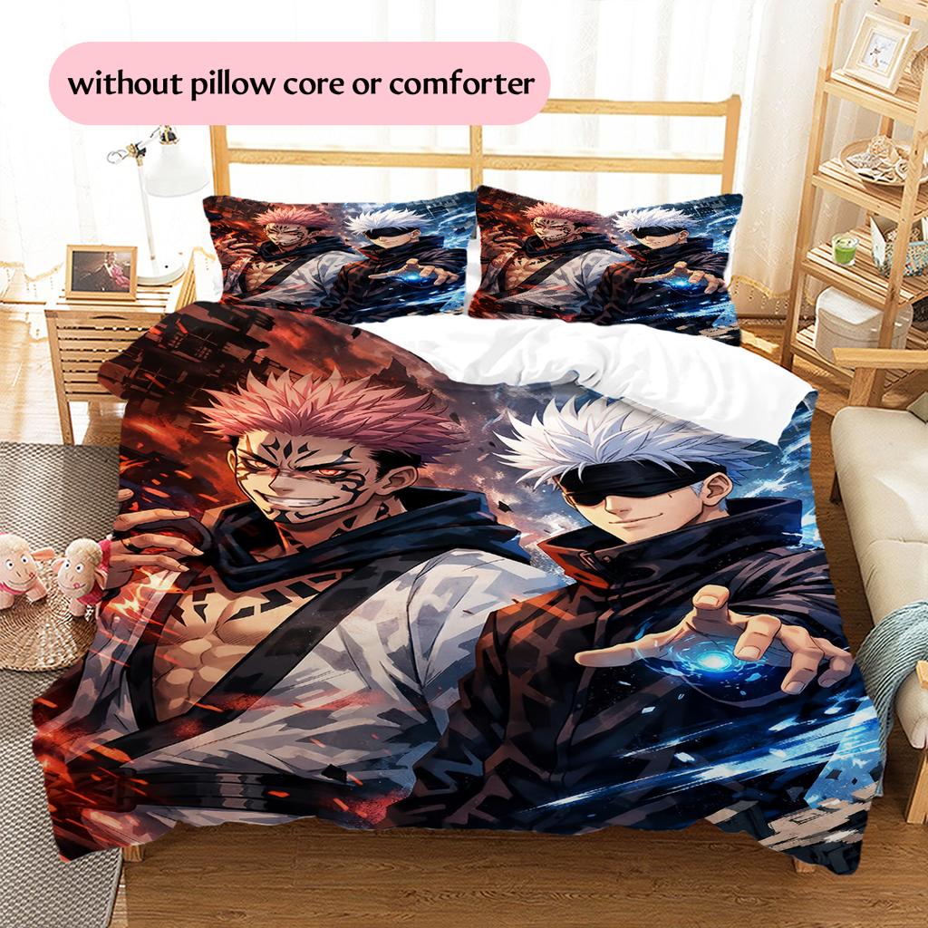 Satoru Gojo and Sukuna Pattern Bedding Quilt Set  Home Decoration  Gift (1 * duvet cover + 2 * pillowcase  without core)