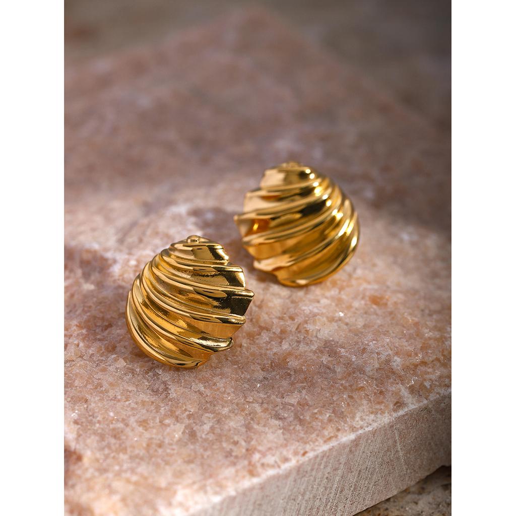 Yori Stainless Steel Oblique Thread Metallic Earrings 18K Gold Color Texture Unusual Personality Charm Jewelry Women