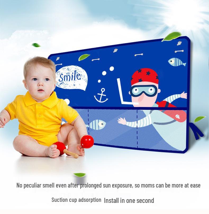Cartoon Car Sunshade with Net Pocket – Baby Sunblock & Heat Insulation Curtain