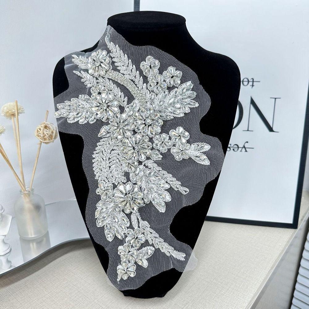 Lace Fabric Rhinestones Embroidery Applique Handmade Cloth Applique Exquisite Cloth Patch  Sewing