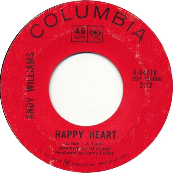 

7inch Record ANDY WILLIAMS - Happy Heart 444818 Columbia 1969 US Jazz Used