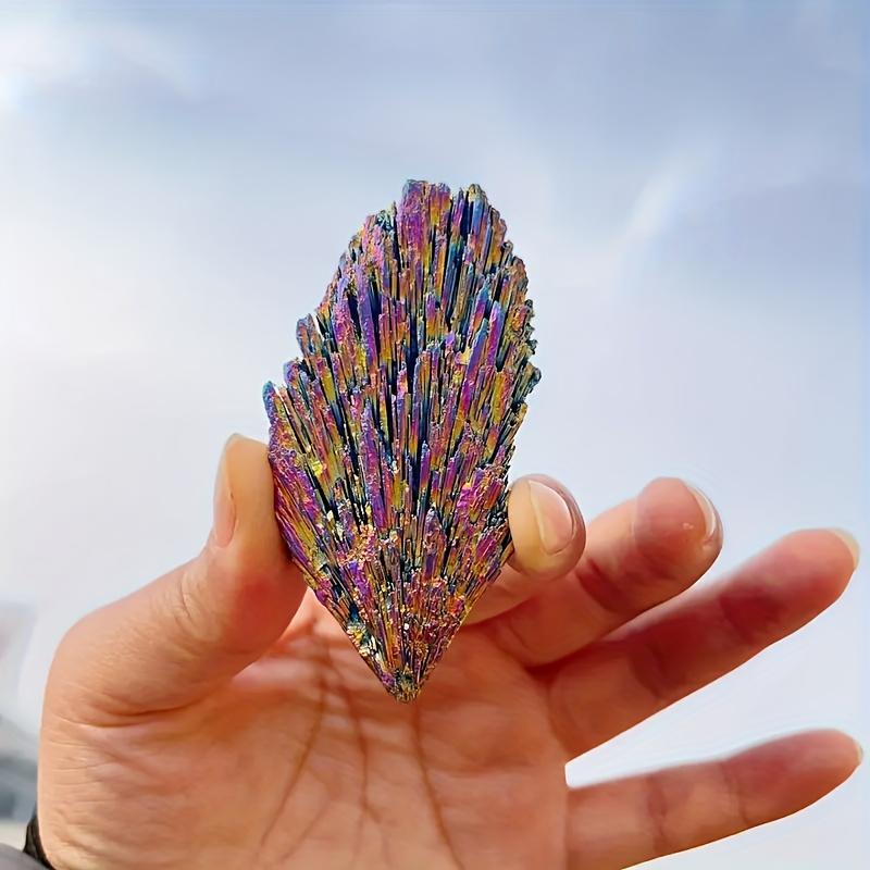 1pc/5pcs Stunning Blue/Purple Aura Flame Feather Stone -Black Kyanite Specimen with Iridescent for Home Decoration And Gift ball