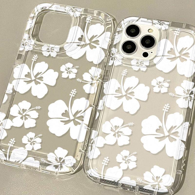 Big White Flower for iPhone17promax Mobile Phone Case Apple 14 Large Hole 12/13 New 15 All-inclusive